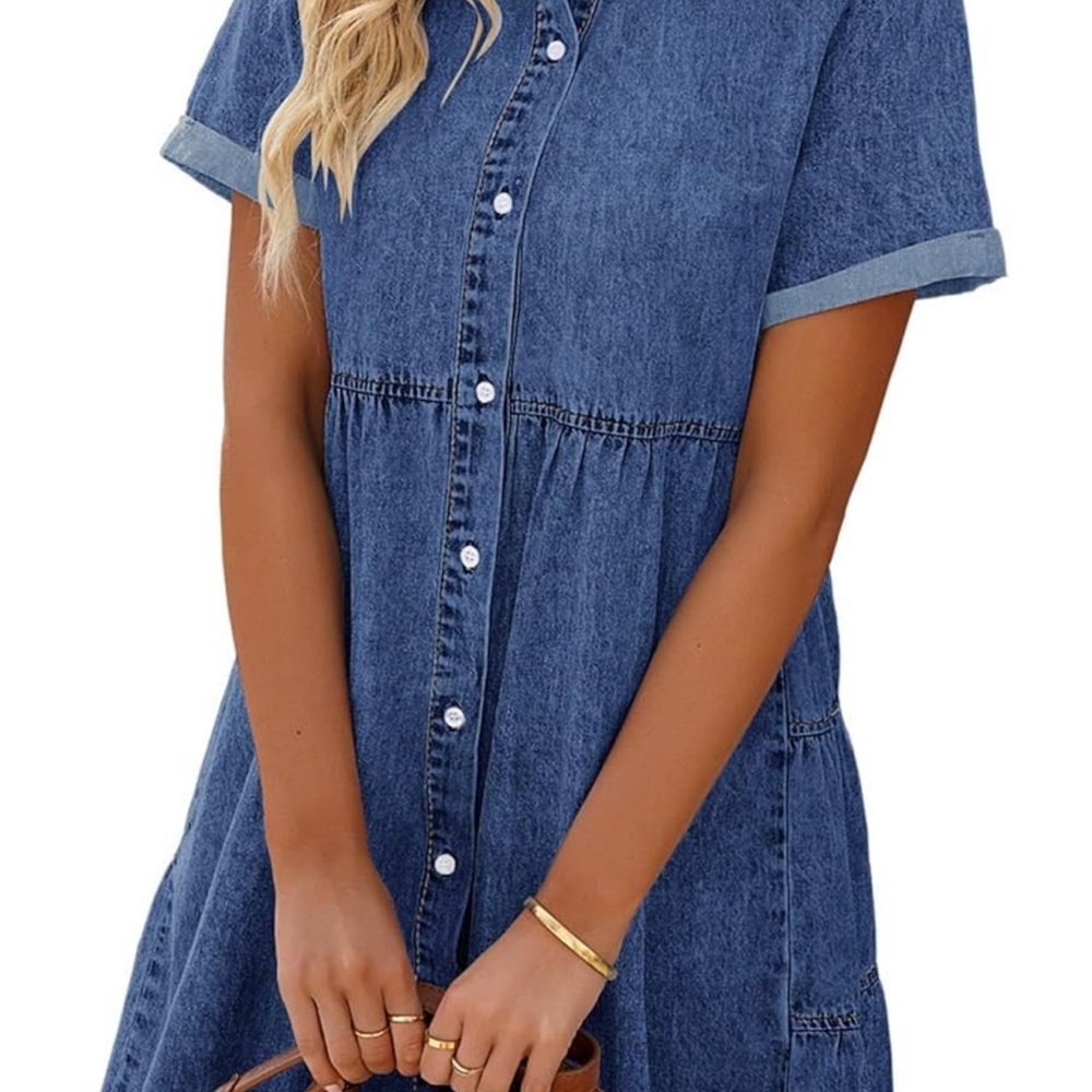Stylish Blue Button-Up Denim Babydoll Dress